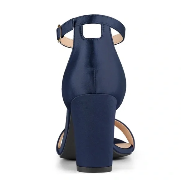 Allegra K Navy Ankle Strap Block Heels 9.5 NEW - Picture 3 of 4